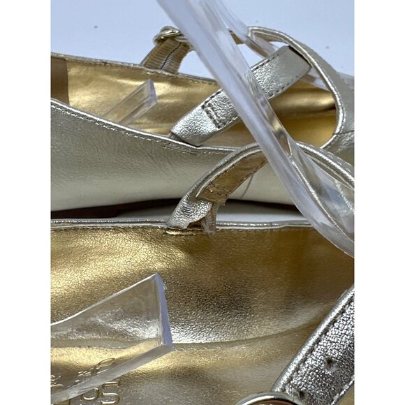 Vince Camuto Girls Gold Metallic Mary Jane Flats With Cross-Strap & Buckle Sz 2M - Picture 3 of 12